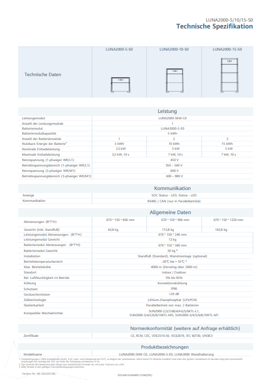 HUAWEI SET 10 KWH- LUNA2000-5KW-C0 + LUNA2000-5-E0 + LUNA2000-5-E0